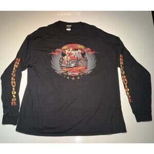 Stan’s Harley Davidson Motorcycle Long Sleeve Shirt Batavia NY Pin Up Girl 2XL